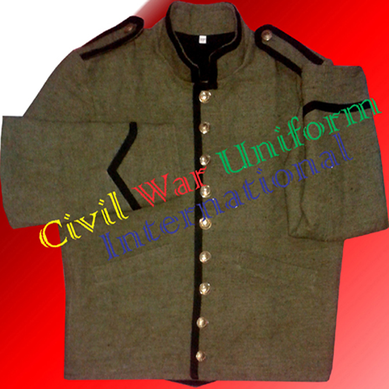green jean wool shall jacket with black braid