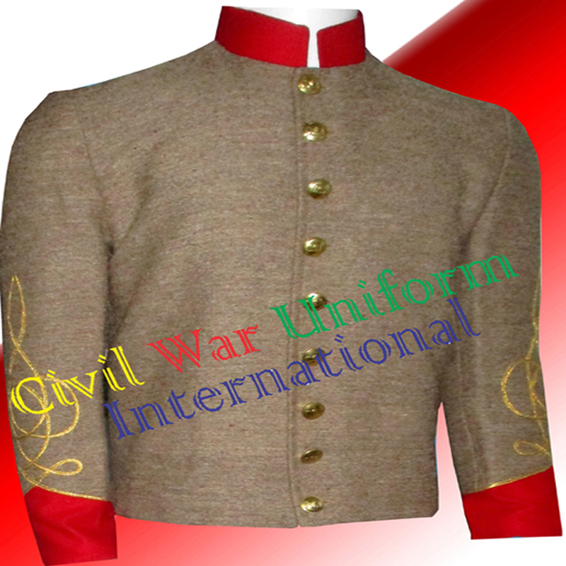 jean wool shall jacket with red cuff and collar