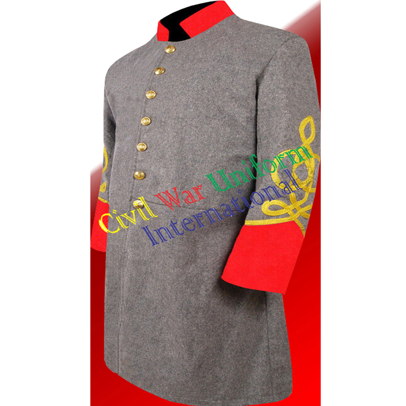 US Civil War CS Artillery General's Single Breast Red Cuff&Collar Frock coat